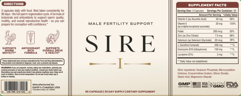 Sire 1 Fertility Support for Men - 1 Month Supply