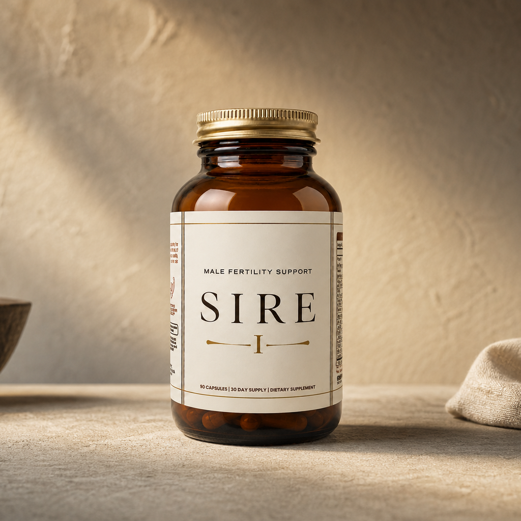 SIRE I supplement bottle on a warm stone surface