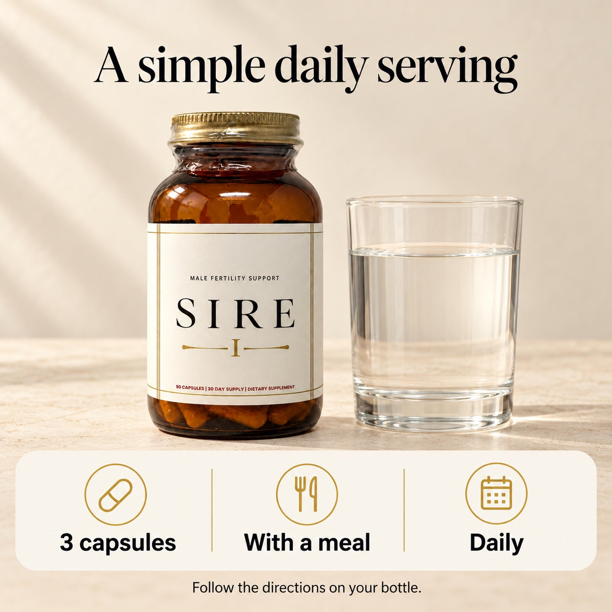 Take 3 capsules daily with a meal and water. Follow the directions on your bottle.